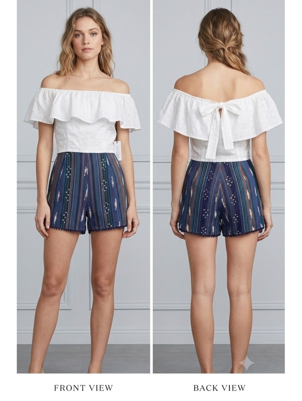 Saylor Women’s Off-The-Shoulder Romper White And Blue Size S